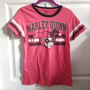 DC Harley Quinn Women's T-Shirt Large Red Black White Ringer Stripe